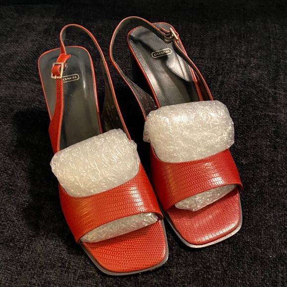 Croc Embossed Red Coach Heels - Picture 3 of 6